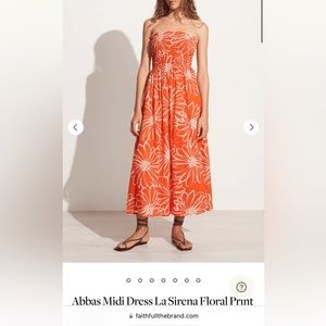 strapless orange floral midi dress faithful the brand